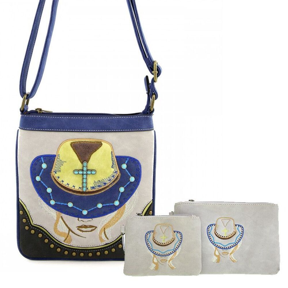 Classic Western Hat Embroidered Messenger Bag Set for School Traveling Camping